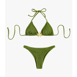 SOLY HUX Women's Sexy Halter Triangle Bikini Set Tie String Swimsuit High Cut Thong Two Piece Bathing Suit M