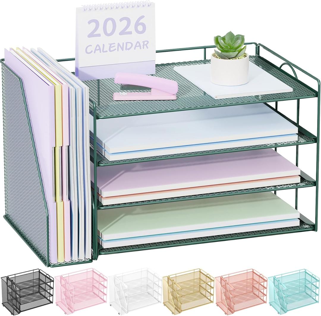 Spacrea Paper Organizer, Desk Organizers and Accessories for Desk with File organizer, Desk Accessories & Workspace Organizers for Catalog & Reference Racks (Dark Green)