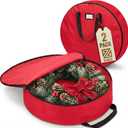 ZOBER 2 Pack Oxford Christmas Wreath Storage Container 36 Inch - Wreath Bag for Artificial Wreaths Box - Waterproof Fabric, Dual Zippered Wreaths Storage Bag With Strong Durable Handles - Red