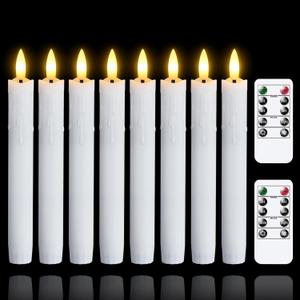 Flameless Flickering Taper Candles Two Remote, 7.5 Inch White Battery Operated LED Window Candles Timer,Set of 8 Plastic 3D-Wick Dripping-Wax Effect Flameless Candlesticks(0.86Dia,Warm Fire)
