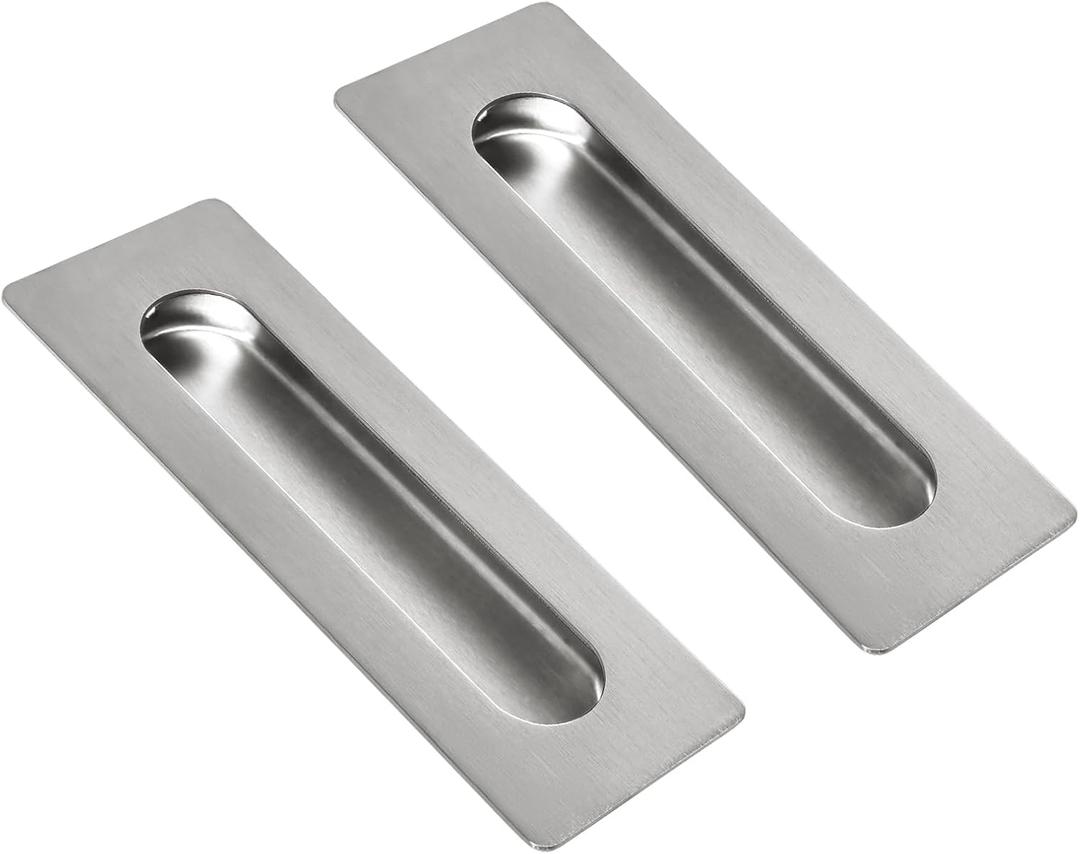 HOMOTEK 2 Pack Flush Pull 7 in Sliding Closet Door Handles Recessed Rectangular Big Handles Bypass Door Handles, Large Size Satin Brushed Stainless Steel Barn Door Finger Pull Set, Free of Sharp Edge