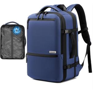 Dinictis Vacuum Seal Travel Backpack 60L Built-in Pump, Expandable Backpack with Vacuum Compression Fits 17 inch Laptop, Water Resistant Carry On Suitcase Luggage for Short Trip and Business-Blue