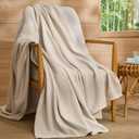 Bedsure GentleSoft 100% Cotton Large Throw Blanket for Couch 50x70 inches - Breathable and Lightweight, Soft Cozy Herringbone Woven Cotton Throw for Summer Spring, Linen Beige Office Chair Blanket
