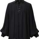 GRACEART Pirate Shirt Men Vampire Renaissance Shirts Victorian Ruffled Medieval Costume Cotton Linen Shirt (Medium, Black)