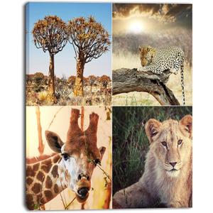 Designart PT12691-12-20 African Safari Wildlife CollageAfrican Landscape Art Print Canvas, 20" H x 12" W x 1" D 1P
