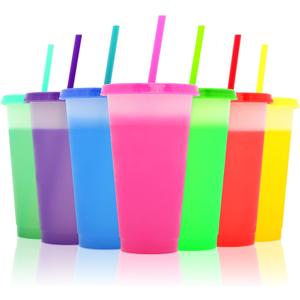 Color Changing Cups with Lids and Straws, 7Pcs 24oz Color Changing Tumblers, Reusable plastic tumblers with lids and straw, Party Funny Tumbler Ice Cold Drinking Cup for Kids & Adults