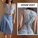 Women's Denim Vest Crop Jean Vest Tops Sleeveless V Neck Button Down Fitted Summer Western Country Denim Waistcoat (Blue, XL)