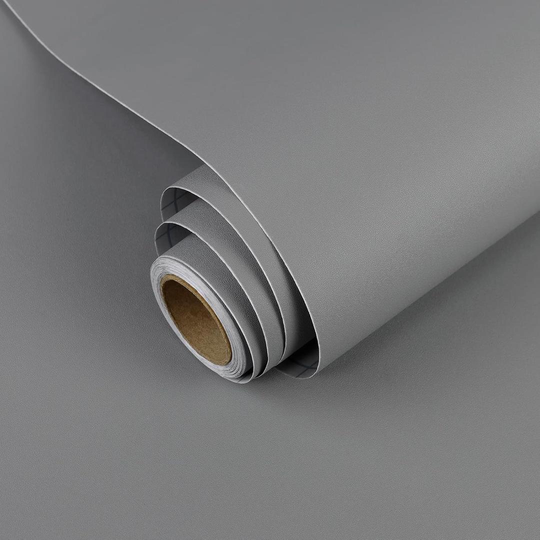 Grey Peel and Stick Wallpaper 15.7x 118 Matte Grey Self-Adhesive Removable Contact Paper Solid Color Waterproof Vinyl Roll for Cabinets Furniture Renovation Bedroom Wall Covering