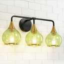 HAHZT Black and Gold Bathroom Vanity Light 3-Lights Bathroom Light Fixtures Over Mirror with Green Clear Glass Shade 22.4 inch Wall Sconce Lighting Bath(Exclude E26 Bulb)