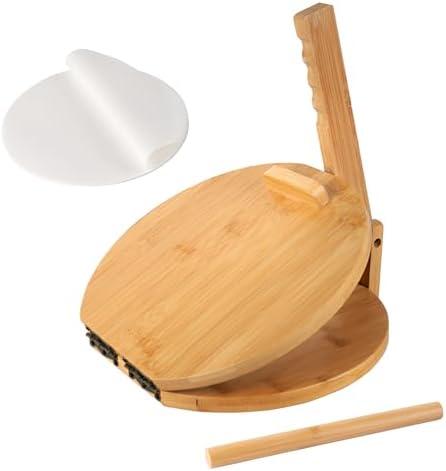 Wooden Tortilla Press 10 Inches with Rolling Pin & 50 Pcs Parchment Paper Mexican Tortillera Presser Homemade Tortillas Roti Pataconera Dough Press