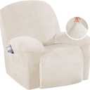 H.VERSAILTEX Recliner Chair Covers Velvet Recliner Cover 1 Piece Slip Covers for Sofas/ Couches Washable Reclining Chair/ Furniture Protector for Kids, Pets(Ivory, Large)