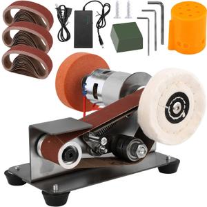 Mornajina Mini Belt Sander for Knife Making, 15 Degree Electric Power Bench Belt Sanders, 7 Adjustable Speed Knife Sharpener Knife Polishing Kit for DIY Metal Woodworking Knife Making