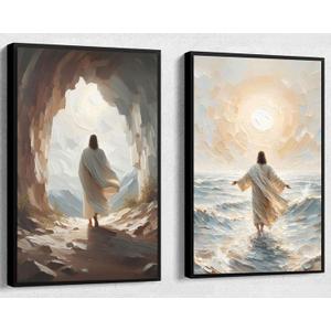 Jesus Walking on Water Wall Art Christian Spiritual Faith Posters Prints Pictures Divine Light Modern Religious Canvas Paintings Wall Decor Prayer Room Bedroom Living Room Decor 12x16 Inch Unframed