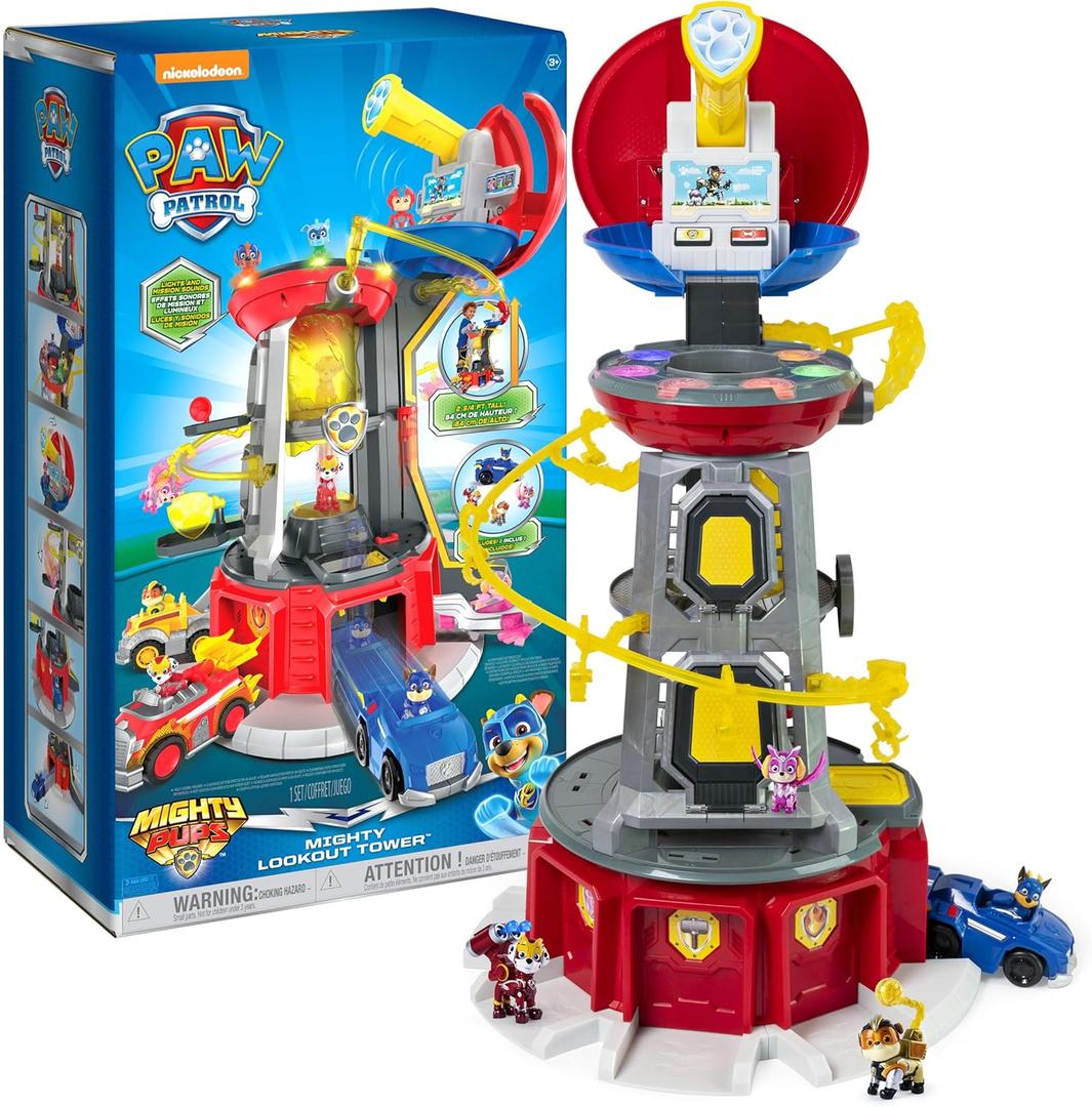 Paw Patrol, Mighty Lookout Tower with 4 Exclusive Bonus Action Figures, Toy Car, Lights and Sounds, Kids Toys for Ages 3 and up