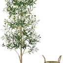 Faux Olive Tree 6FT, Artificial Potted Tree with Planter, Silk Plants Indoor Outdoor, Lifelike Olive Plants with Natural Wood Trunk, Fruits and Buds, Home Office Decor, 1 Pack
