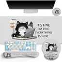 Cat Ergonomic Mouse Pad with Wrist Rest Desk Mat Sets Accessories, Cute Mouse Pads for Desk, Gaming Mouse Pad Wrist Support, Keyboard Mat Wrist Rest Cup Coaster Funny Office Desk Accessories