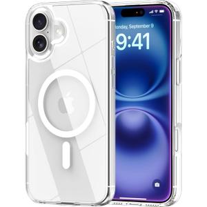 Magnetic for iPhone 16 Case, [Compatible with MagSafe][Not Yellowing][Military-Grade Protection] Crystal Clear Shockproof Protective case for iPhone 16-6.1 inch (Clear) (for iphone 16 case, Clear)