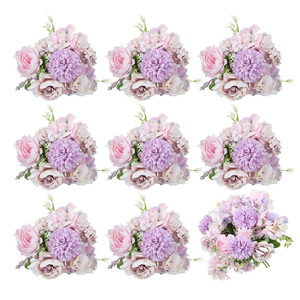 Lyrow Artificial Peony Hydrangea Flowers Bouquets Realistic Silk Fake Flowers for Wedding Table Centerpieces Home Farmhouse Decor Faux Floral Arrangement for Bridal Party DIY,Light Purple,8 Pcs