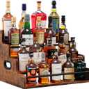 LIVELYGLOW 19.6W x 15.74" D x 12.5" H Inches Versatile 4-Step Coffee Syrup & Water Bottle Organizer Rack Multi-Functional Retro Display Shelf for Kitchen or Bar, Holds Liquor & Spirits, Wooden