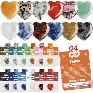 24 Pack Valentine’s Day Gifts for Kids, Valentine’s Day Cards with HeartShaped Crystal Gemstones for School Classroom Exchange, Valentine Party Favors&Goody Bag Fillers for Girls and Boys Ages 4–12