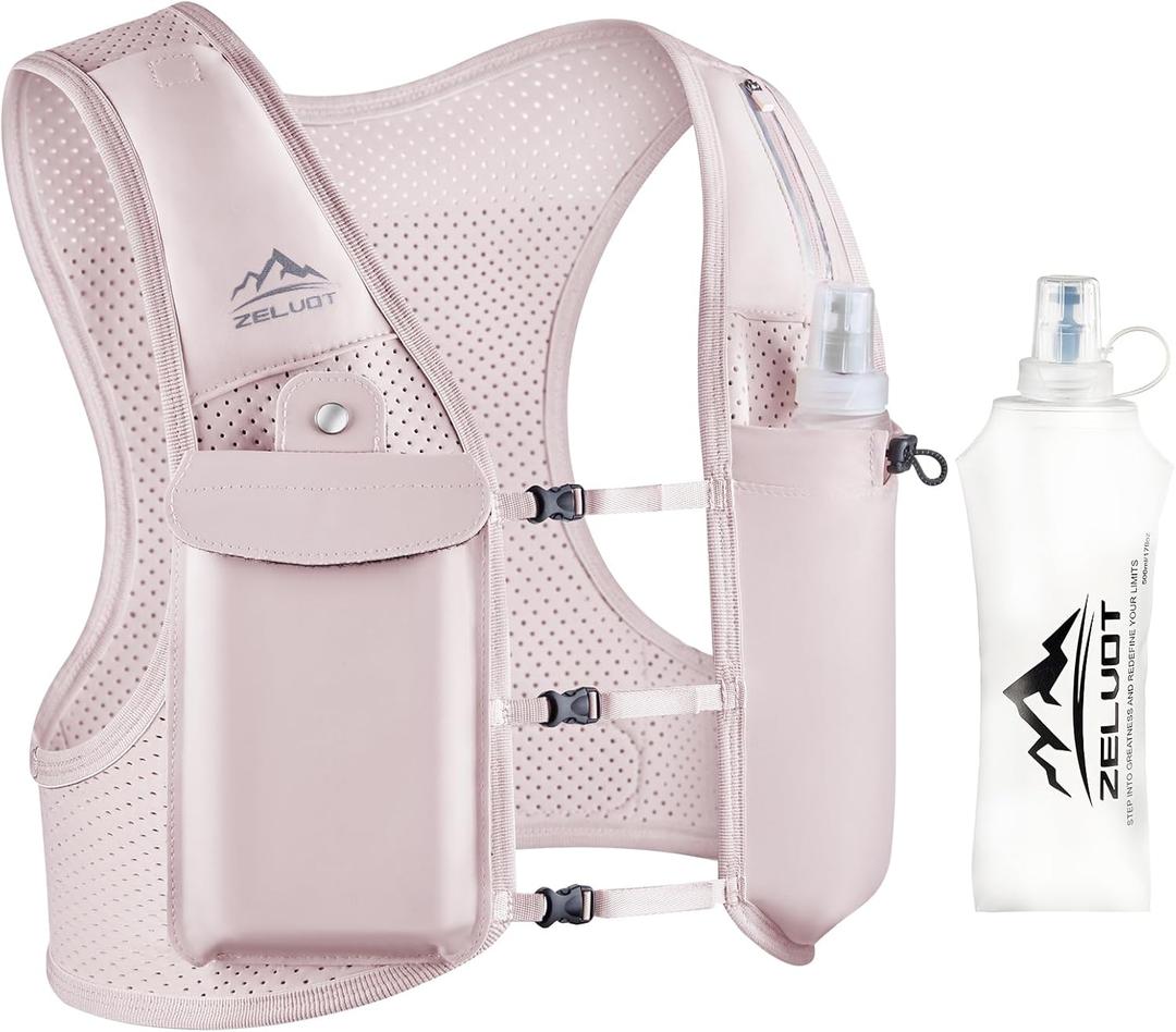 Running Vest for Women Men, USA Original Patent, Adjustable Chest Straps Running Hydration Vest with 500ml Soft Flask, Lightweight Breathable Reflective Running Vest for Marathon (Medium-Large, Pink)