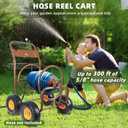 2025 Upgrade Hose Reel Cart, Hold Up to 300 ft of 5/8'', Garden Hose Cart with 4 Wheels, Heavy Duty Freestanding Water Hose Reels for Outside Garden Lawn Yard Outdoor