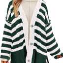 PRETTYGARDEN Women's Winter Striped Cardigan Sweaters Long Sleeve Button Down Open Front Chunky Knit Oversized Sweater Coat (S)