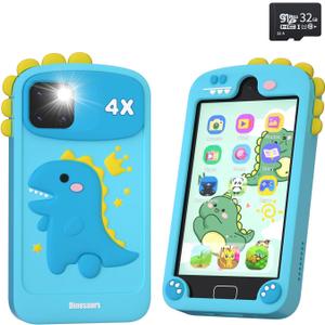 Kids Smart Phone for Boys, 4.0" Touchscreen Dual Camera Cell Phone,Toddler Preschool Learning Educational Toys Dinosaur Birthday Gifts for Age 3 4 5 6 Year Old, Music Player, Puzzle Games, 32GB(Blue)