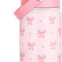 Bow Kids Water Bottle With Straw Lid 12oz Insulated Stainless Steel, Travel Tumbler, Pink Bow Gifts For Girls, Birthday, Christmas, Back To School