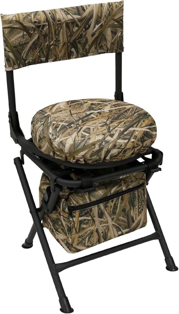 MDSTOP 360 Degree Swivel Hunting Chair for Ground Blinds, Folding Hunting Seat, Fishing Chair, Lightweight, Portable, Padded Cushion for Dove Deer Hunting, Fishing, Camping (No. 3 Reed Camo)