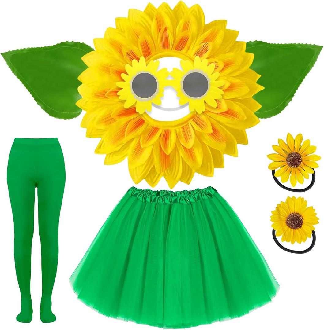 Sunflower Costume Adult Woman Yellow Flower Daisy Plant Costume Sunflower Headpiece Tutu Skirt Halloween Dance Party