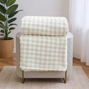 Comelady Fleece Throw Blanket,Super Soft Throw Blanket for Couch,3D Bubble Warm Fluffy Blanket for Bed Sofa Room Decor-Lightweight Cozy Fuzzy Blanket for All Seasons(Beige,50"60")