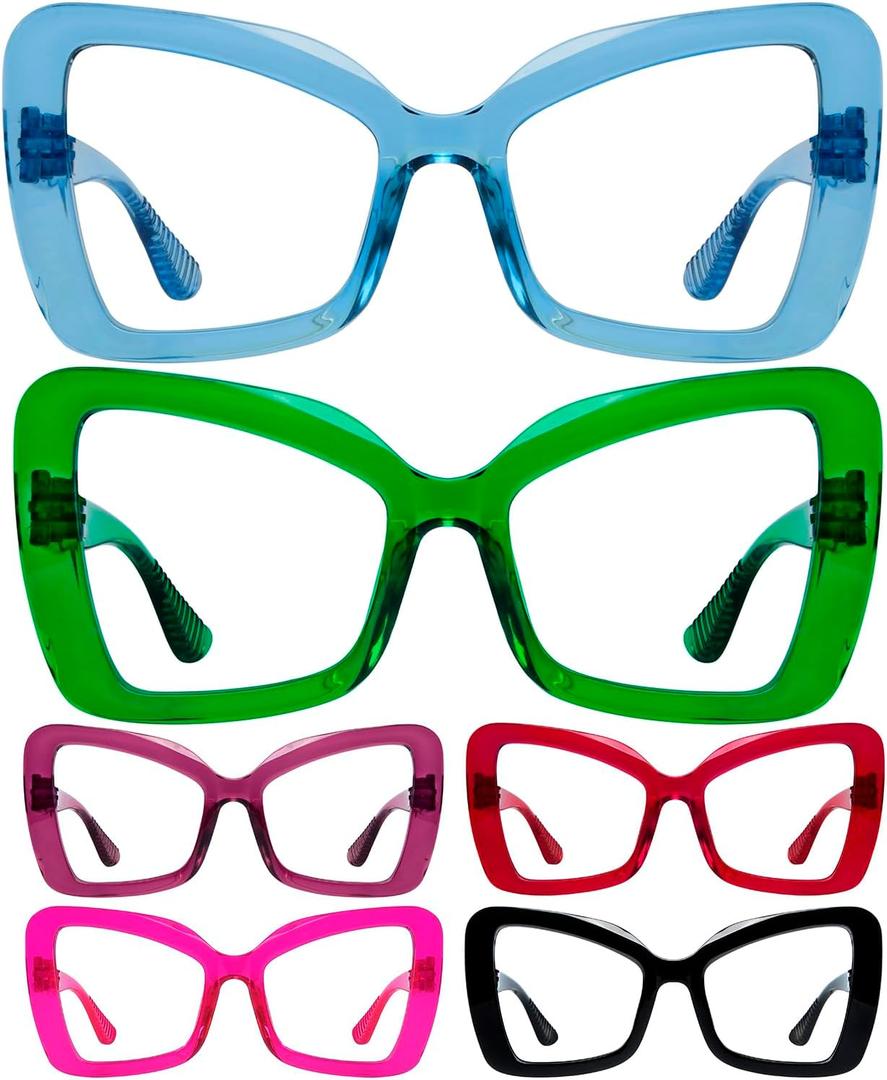 GUD Huge Butterfly Reading Glasses With Screwless Spring Hinge Metalless 6 Pack Oversized Readers for women +0.75 (6 Pack Mix Color-r2315)