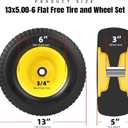 AR-PRO (2 Pack) 13x5.00-6 Flat Free Front Tire and Wheel Assembly, Solid Riding Lawn Mower Wheels, 3"-6" Offset Hub (Adjustable), 3/4"&5/8"&1/2" Bearing, 400 lb Load