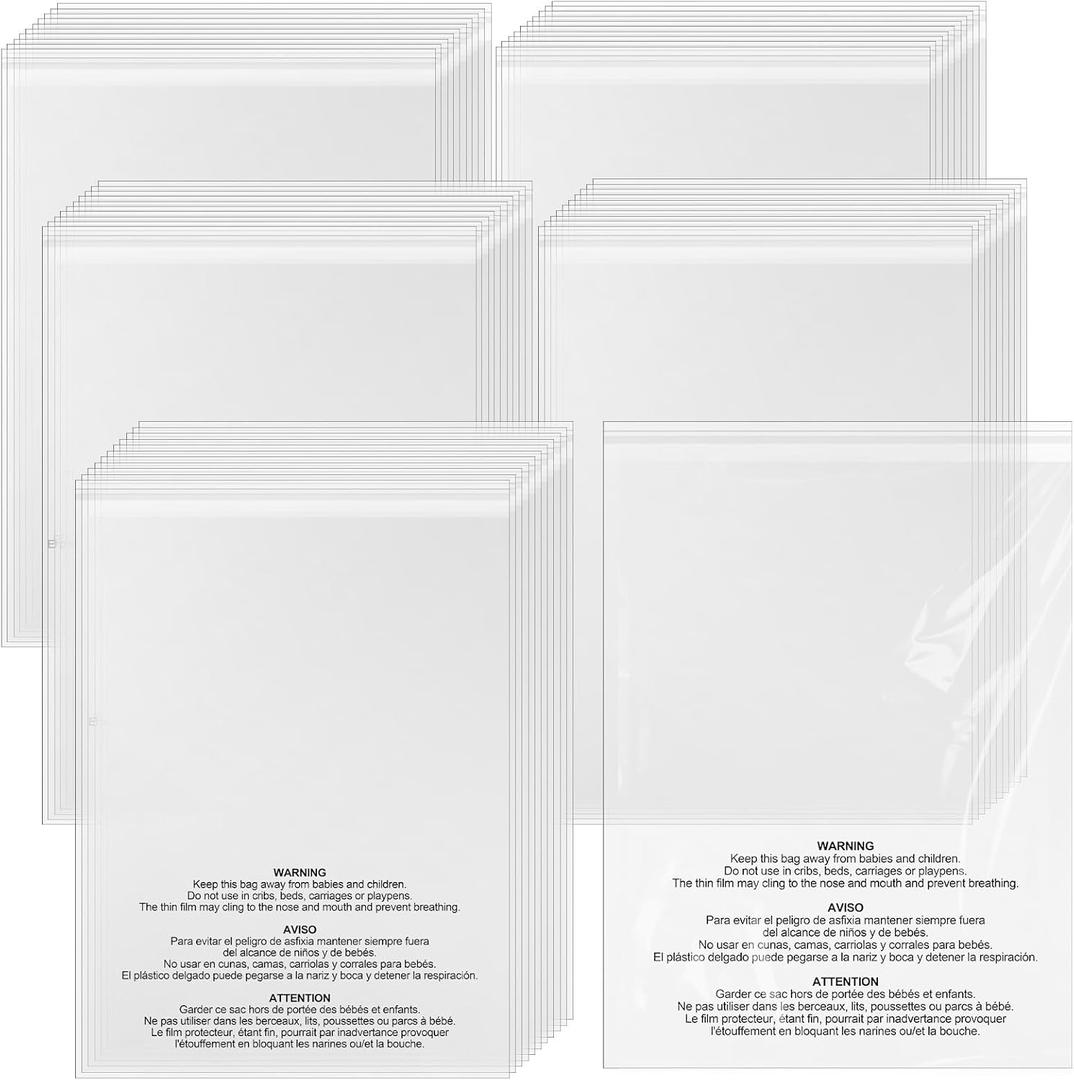 200 Count 18 x 24 Self Seal Clear Poly Bags with Suffocation Warning Plastic Self Seal Clear Poly Bags Resealable Adhesive for Packaging Bedding Clothing T-shirts