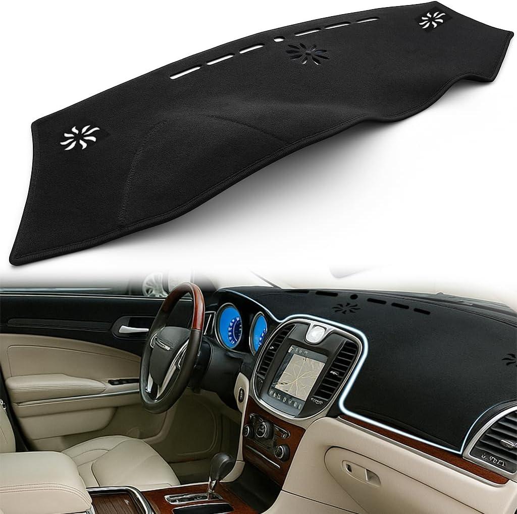Dash Cover Mat Fit for Chrysler 300 300C 2011 2012 2013 2014 2015 2016 2017 2018 2019 2020 2021 2022 2023 Dashboard Cover All-Black Dash Mat with Anti-Slip Silicone Granules Pad Accessories