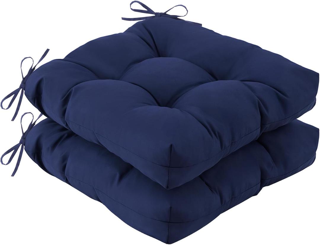 IASEAHK Outdoor Chair Cushions Set of 2, 19" x 19" x 5", Waterproof Outdoor Seat Cushions for Patio Furniture, Fade-Resistant Patio Chair Cushion, Dining Wicker Chair Pads for Porch Garden, Navy Blue