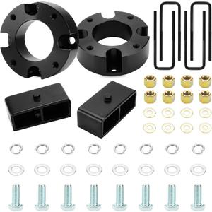 3" Front and 2" Rear Leveling lift kit fit for Toyota Tundra 2007-2021 2WD 2X2 4WD 4X4, 6061 T6 Front Strut Spacers Lift Blocks With Extended U-Bolts