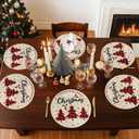 Christmas Placemats, 14inch Round Christmas Placemats Set of 6, Christmas Linen Table Mats Washable, Winter Xmas Holiday Plate Mats for Lndoor Kitchen and Dining Table (Lattice Tree)