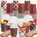 Jingmore 60 Sets Christmas Disposable Coffee Cups with Lids and Sleeves 12 oz Paper Coffee Cups Christmas Buffalo Plaid Coffee Cups for Hot Cold Drinks Tea Beverage Christmas Party Supplies, Red