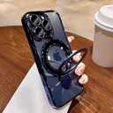 LXK Magnetic Invisible Stand for iPhone 16 Pro Max Case 6.9" Compatible with MagSafe, Military-Grade Protection, with Camera Protector, Clear Scratch-Resistant Back Cover for 16 ProMax,Blue Titanium