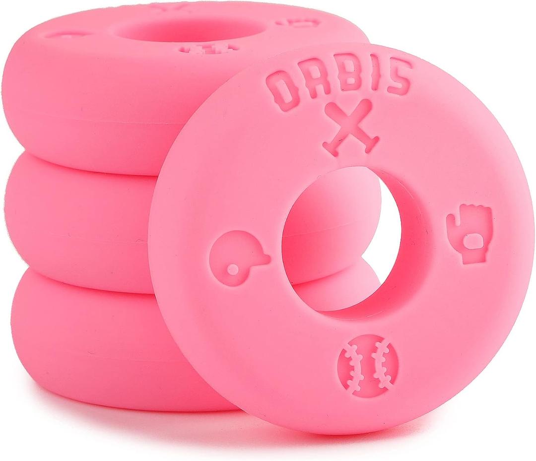 Orbis Bat Grip Choke Up Rings with Baseball Icons, 4 Pack, Bat Knob Stacker for Youth Baseball, Softball and Tee Ball, Improve Grip and Reduce Sting (Pink)