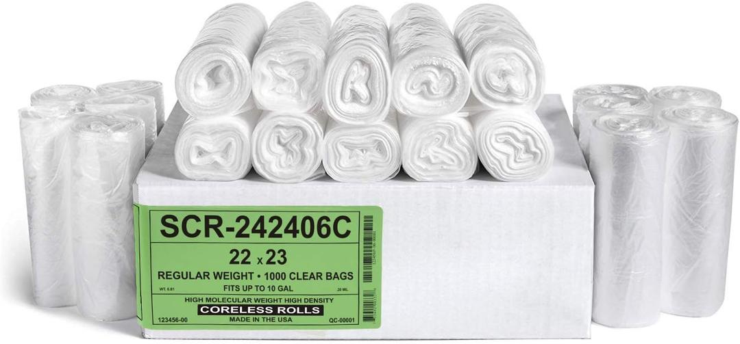 Aluf Plastics 10 Gallon Trash Bags - (COMMERCIAL 1000 PACK) - Source Reduction Series Value High Density 6 MICRON gauge - Intended for Home, Office, Bathroom, Paper, Styrofoam (Clear)