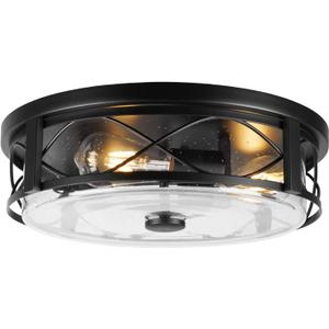 16 Inch Large Flush Mount Ceiling Light with Seeded Glass, 3-Light Black Round Ceiling Lamp, Modern Farmhouse Indoor Outdoor Ceiling Lighting for Kitchen Bedroom Living Dining Room