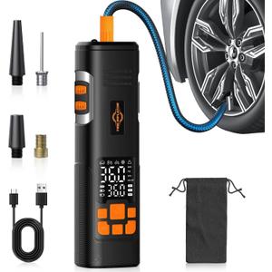 Aneson Tire Inflator Portable Air Compressor, 150PSI Air Pump for Car Tires, LED Light & Auto Shutoff, Cordless Electric Bike Tire Pump with Digital Pressure Gauge for Car, Motorcycle, Bicycle, Ball (Black)