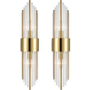 2-Light Modern Brushed Titanium Gold Wall Sconce with Clear Glass Crystal Luxury Wall Light Fixtures for Bedroom Living Room Bathroom Vanity Mirror Light Fixtures Set of 2
