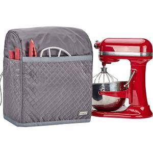 HOMEST Stand Mixer Quilted Dust Cover with Pockets Compatible with KitchenAid 6/7/8 Quart Bowl Lift, Grey (Patent Design)