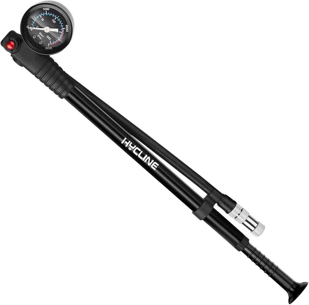 Hycline Shock Pump for Mountain Bike, High Pressure 300 Psi for Front Fork and Rear Bicycle Suspension Air Pump with Gauge Fits Schrader & Presta Tire Valve (Black)