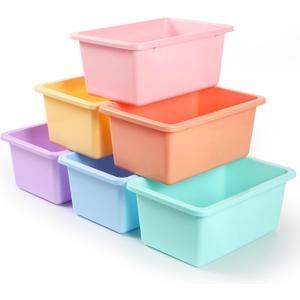 6 Pack Plastic Cubby Bins for Classroom Stackable Book Bins Plastic Classroom Cubby Organization Storage Containers Toy Storage Cubbies for Library School Office Home Nursery Playroom (Pastel)