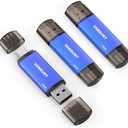 Vansuny 128GB 3 Pack USB Type-C Flash Drives 2-in-1 Dual Flash Drive USB A + USB C OTG Flash Drive for Android Smartphone Tablet Computer Laptop (Blue)